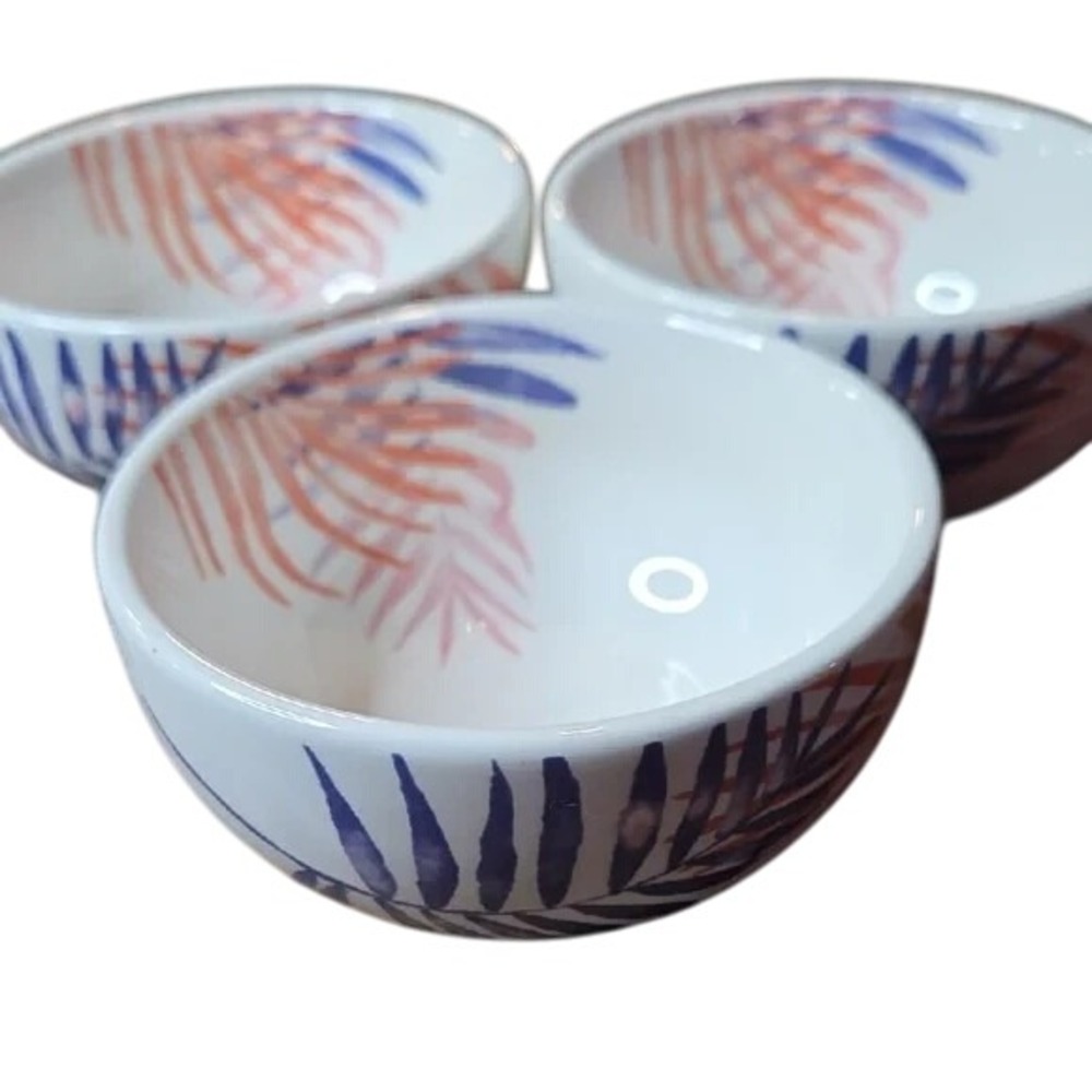 Set of 3 Tag Ltd. Mini Bowl Set With Tropical Fern Design , 4" Diameter, G91986